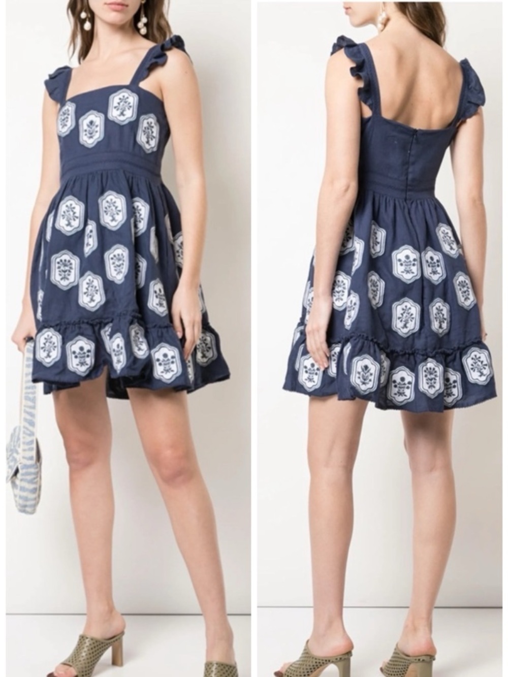 Agua Bendita Herbarium Navy Flared Mini Dress Sz S